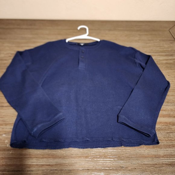 Quince Luxe Organic Waffle Thermal Henley NWOT Navy Med - Picture 1 of 7